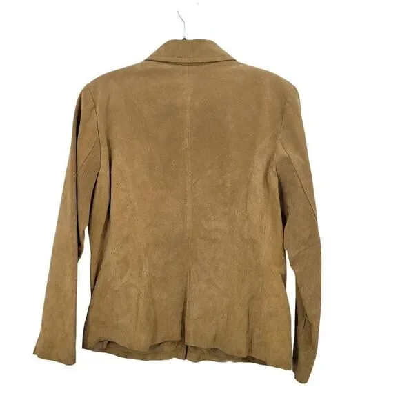 Vtg Womens Siena Camel Suede Genuine Leather Jacket Shacket Sz L Zip Neutral - Picture 2 of 11